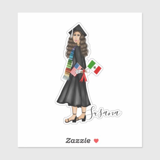 旗と卒業証書を持つラテンアメリカ系女性 シール (シート)