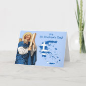 旗と地図を持つ聖アンドレウス - ギリシャの祭日カード カード (正面)