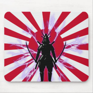旗と日本の日の昇る侍の戦士 マウスパッド