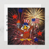 旗と花火を持つ漫画のイーグル招待状 招待状 (正面/裏面)