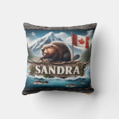 旗と風光明媚な川のカナダビーバー クッション (裏面)