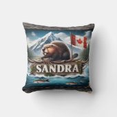 旗と風光明媚な川のカナダビーバー クッション (正面)