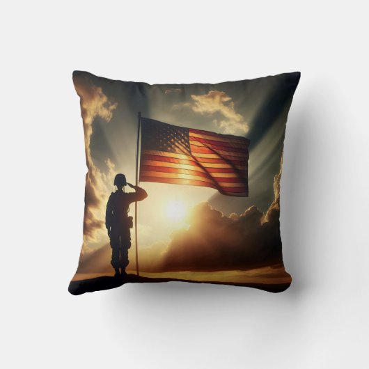 旗に敬礼するアメリカの兵士 クッション (裏面)