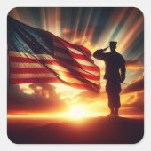 旗に敬礼するアメリカの兵士 スクエアシール (正面)