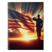 旗に敬礼するアメリカの兵士 ノートブック (正面)
