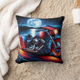 旗に飾られたバイクで月に照らされたライド クッション