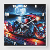 旗に飾られたバイクで月に照らされたライド スクエア壁時計 (正面)