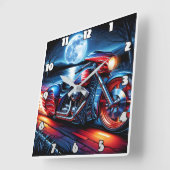 旗に飾られたバイクで月に照らされたライド スクエア壁時計 (傾斜)