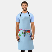 旗のオールオーバーエプロンのプリント地図 エプロン (着用した状態)