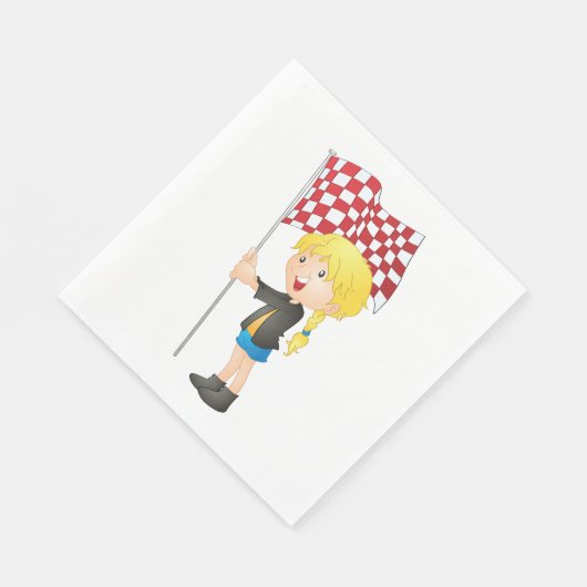 旗のナプキンを持市松模様にっている女の子 スタンダードランチョンナプキン (角)