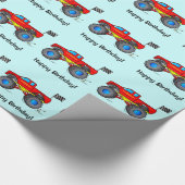 旗のハッピーバースデーのモンスタートラック ラッピングペーパー (角)