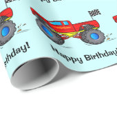 旗のハッピーバースデーのモンスタートラック ラッピングペーパー (ロールコーナー)