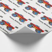 旗のハッピーバースデーのモンスタートラック ラッピングペーパー (角)