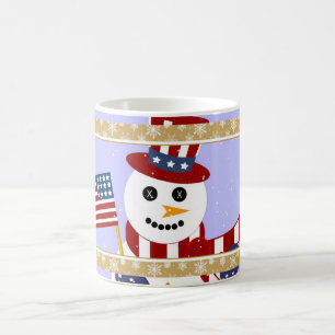 旗のマグ-コップが付いている愛国心が強い雪だるま コーヒーマグカップ