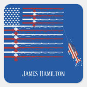 旗の上に愛国魚の魚釣り棒 スクエアシール (正面)