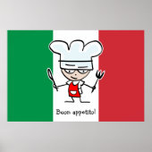 旗の上に漫画とブオンアペティトのポスイタリアンター ポスター (正面)