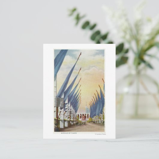 旗の並木道の眺め、1934年ワールドフェア ポストカード (スタンド正面)