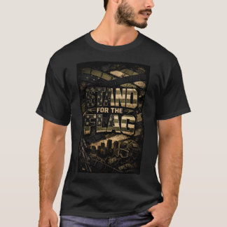 旗の前に立つ Tシャツ