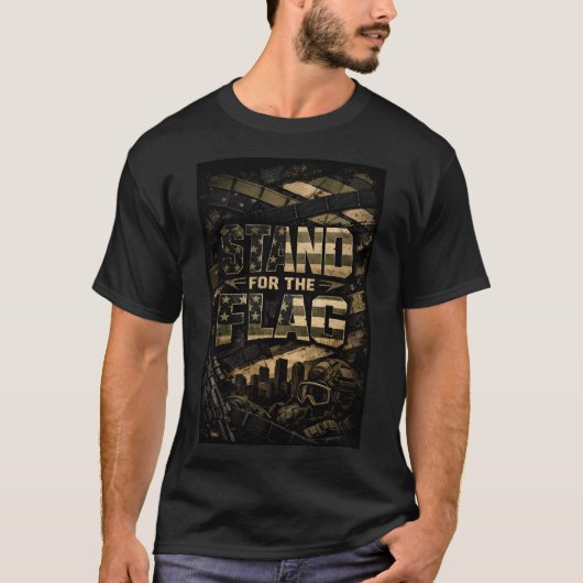 旗の前に立つ Tシャツ (正面)
