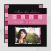 旗の卒業の招待状の発表(ピンク) 招待状 (正面/裏面)