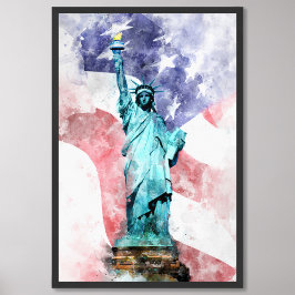 旗の水彩自由の女神 フォトプリント           