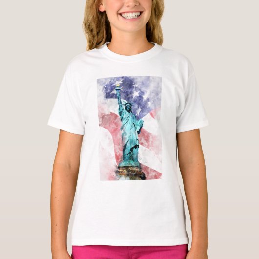 旗の水彩自由の女神 Tシャツ (正面)