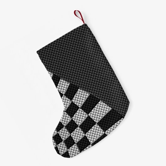 旗の波のプリントの競争のようなカーボン繊維 スモールクリスマスストッキング (裏面 (吊り時))