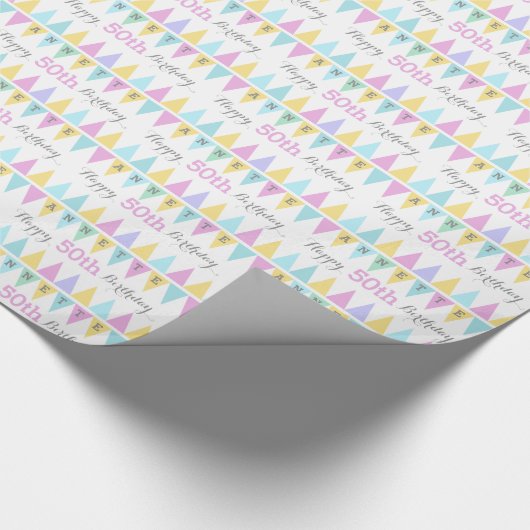 旗の白い誕生日の年齢50回の包パターン(の模様が)あるみ ラッピングペーパー (角)