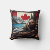 旗の背景を持つカナダの荒野のビーバー クッション (正面)