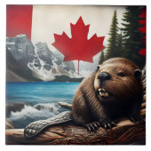 旗の背景を持つカナダの荒野のビーバー タイル (正面)