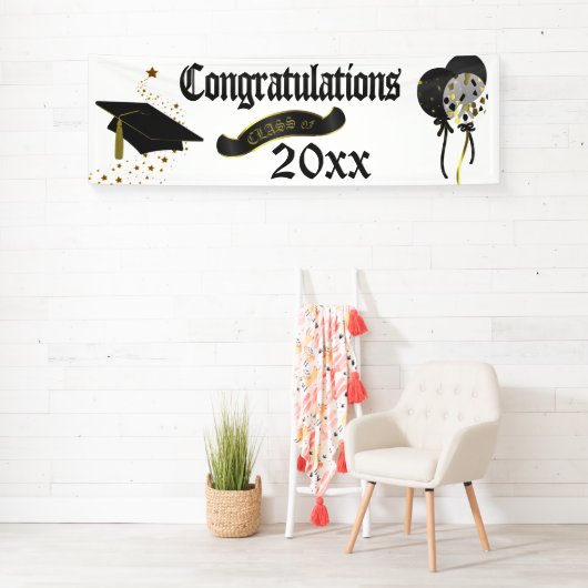 旗の黒および金ゴールドの卒業のクラス 横断幕 (インサイチュ)