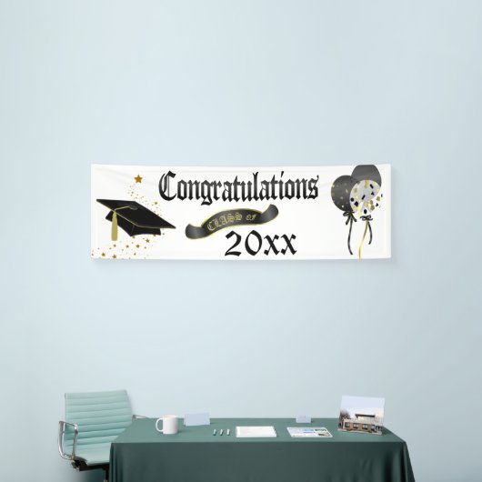 旗の黒および金ゴールドの卒業のクラス 横断幕 (トレードショー)