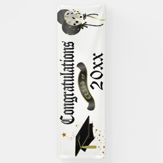 旗の黒および金ゴールドの卒業のクラス 横断幕 (縦)