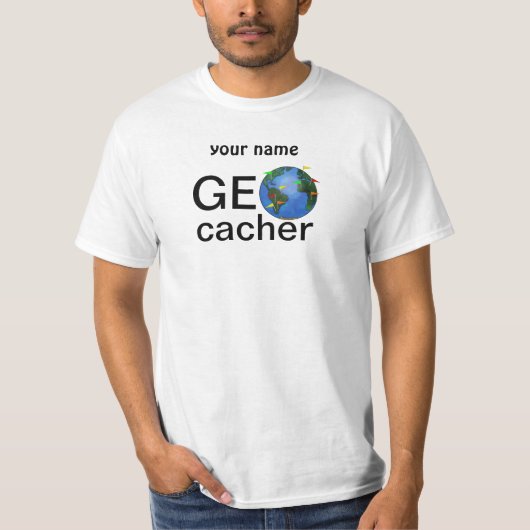 旗のGeocachingのカスタムのGeocacherの地球 Tシャツ (正面)