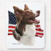 旗のmousepadが付いている赤いボーダーコリーの頭部 マウスパッド (正面)