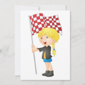 旗を持っ市松模様にた女の子 招待状 (正面)
