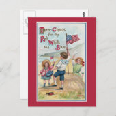 旗を持つビーチの愛国心の子供 ポストカード (正面/裏面)