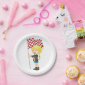 旗を持つ女市松模様にの子紙プレート ペーパープレート (パーティー)