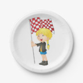 旗を持つ女市松模様にの子紙プレート ペーパープレート (正面)