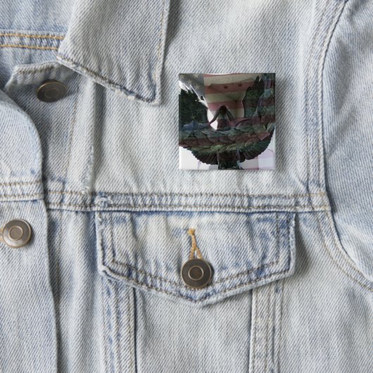 旗を持つ愛国心が強いワシ 缶バッジ (インサイチュ)