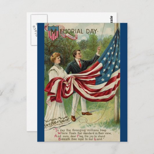 旗を掲げるメモリアルデー ポストカード (正面/裏面)