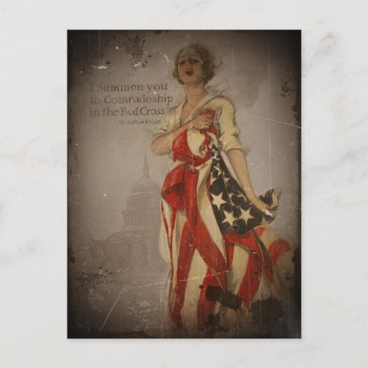 旗を飾った愛国少女 ポストカード (正面)