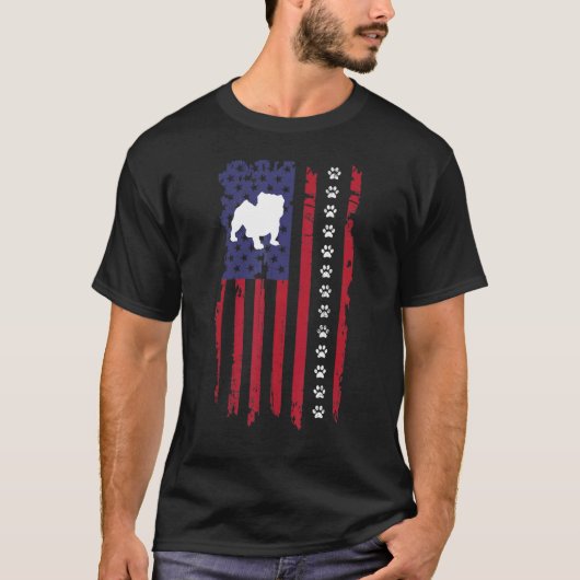 旗カッコいいアメリカ国旗と愛国犬ポープPr Tシャツ (正面)