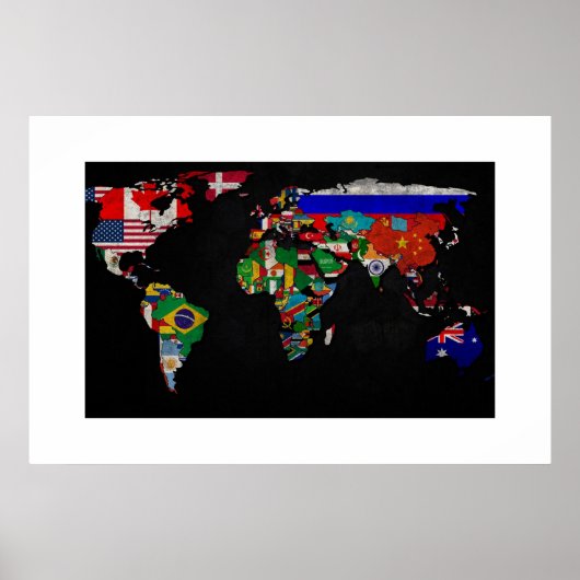 旗カラフル付き世界地図 ポスター (正面)