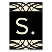 旗カードを結婚する黒いクリーム色のアールデコ テーブルナンバー (裏面)