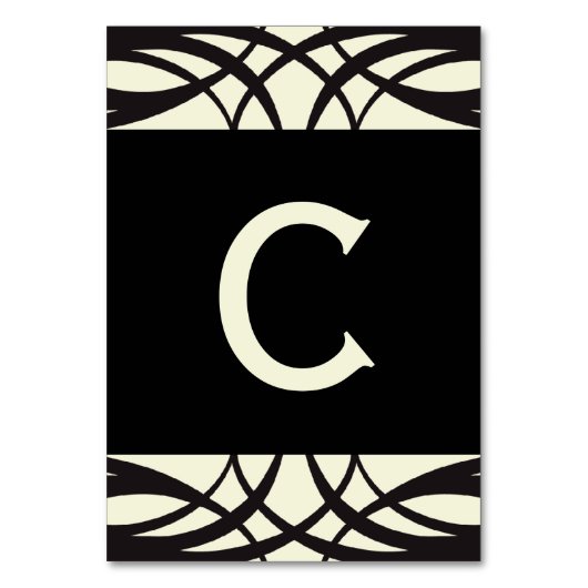 旗カードを結婚する黒いクリーム色のアールデコ テーブルナンバー (裏面)