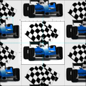旗付きブルーレースカー市松模様にー ファブリック (タイル)