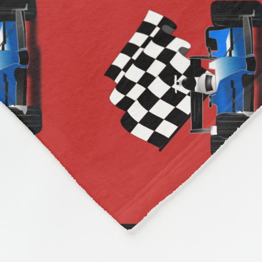 旗付きブルーレースカー市松模様にー フリースブランケット (角)