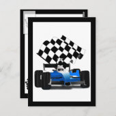 旗付きブルーレースカー市松模様にー ポストカード (正面/裏面)