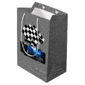 旗付きブルーレースカー市松模様にー ミディアムペーパーバッグ (裏面アングル)